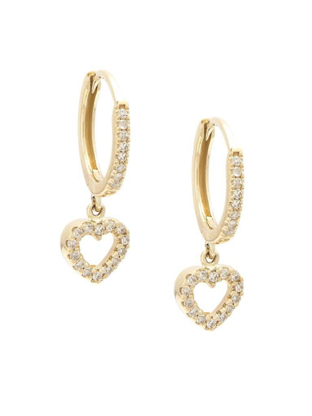 14K Real Solid Yellow Gold Natural Diamond Heart Hoop Earrings 20mm